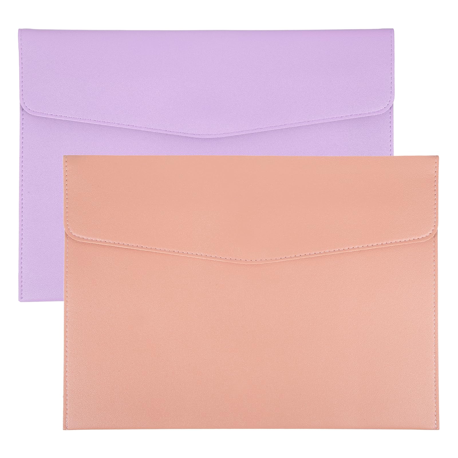 PATIKIL 2Pcs PU Leather A4 File Folder, Document Holder Envelope Waterproof Napa Texture Filing Organizer Portfolio Folder Case with Magnetic Snap for Home Office, Purple, Pink