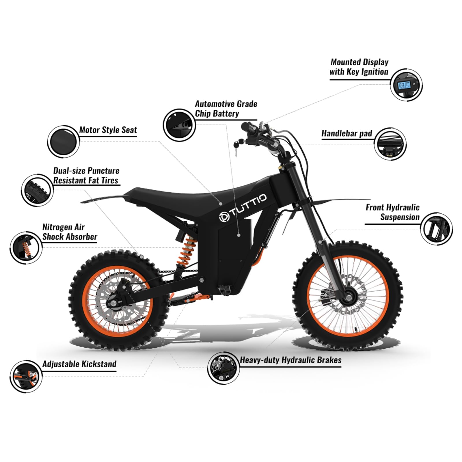 Tuttio Soleil01 Electric Dirt Bike 3000W 40MPH 200NM Off Road Ebike | 48V 21AH Battery 45Miles 1412 Fat Tire Electric Mountain Bike Full Suspensions E-Motorcycle For Adults Teens product thumbnail 6