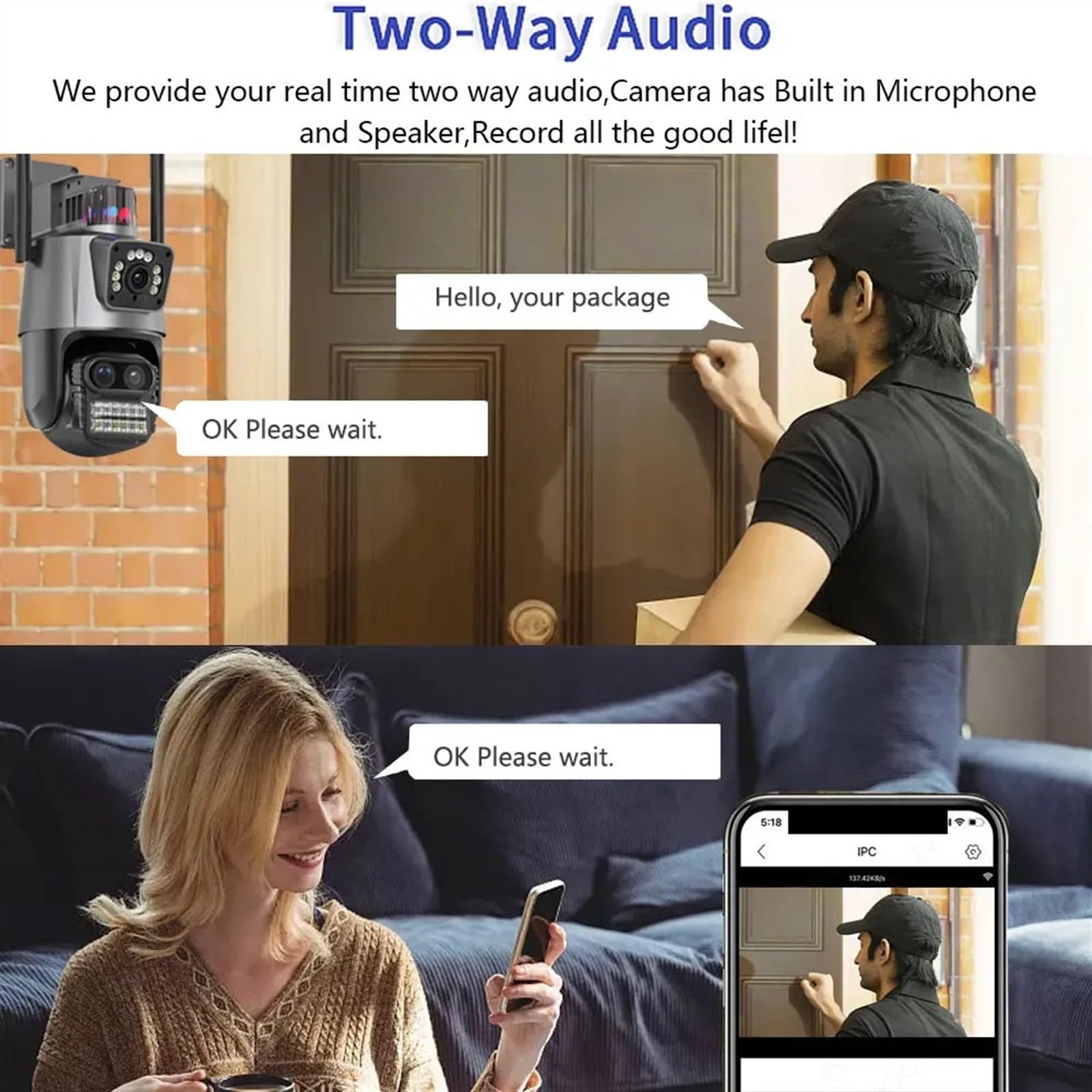 Kamera bezpieczeństwa, Kamera PTZ 9 MP Podwójny ekran 8-krotny zoom cyfrowy Wykrywanie ludzi Ochrona bezpieczeństwa na zewnątrz IP do monitoringu CCTV(9MP Camera Add 64GB)