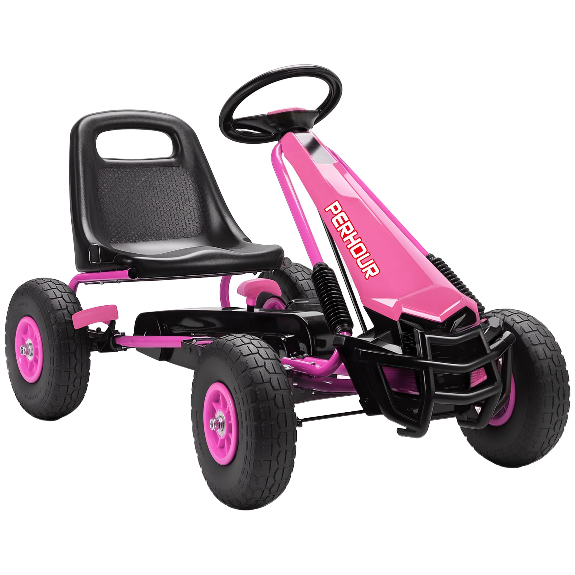 AIYAPLAY Kids Pedal Go Kart, Children Ride on Racer with Adjustable Seat, EVA Tyres, Manual Clutch, Brake, Go Cart for Kids 3-8 Years, Pink