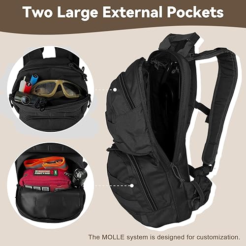 Miniatura 4 de Hydration Pack, 10L Water Backpack with 2.5L Water Bladder, MOLLE System for Outdoor Hiking, Biking, Running, Black