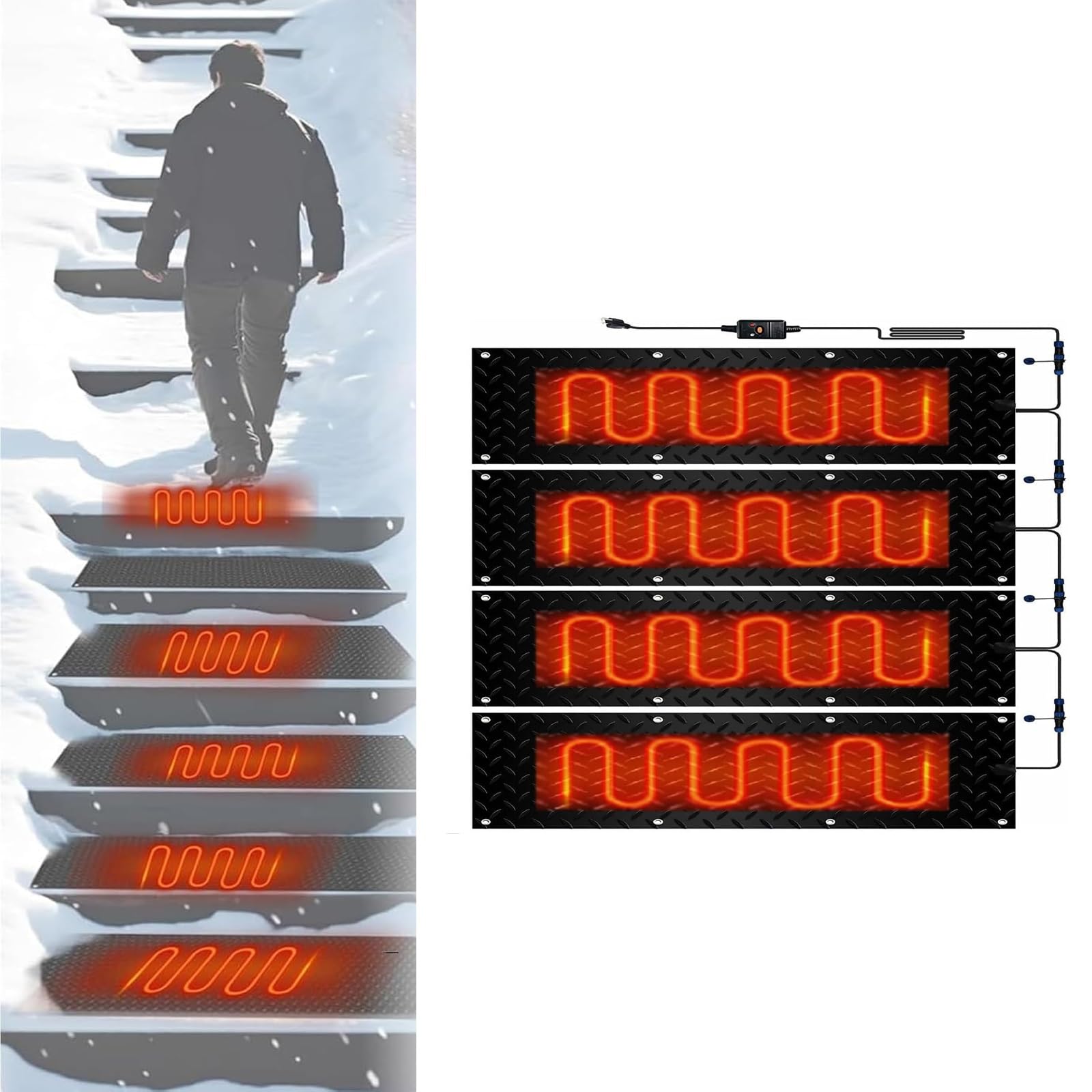 Tapis de sol en caoutchouc antidérapant pour éliminer la neige et la glace en hiver (40 x 120 cm x 4 pièces)