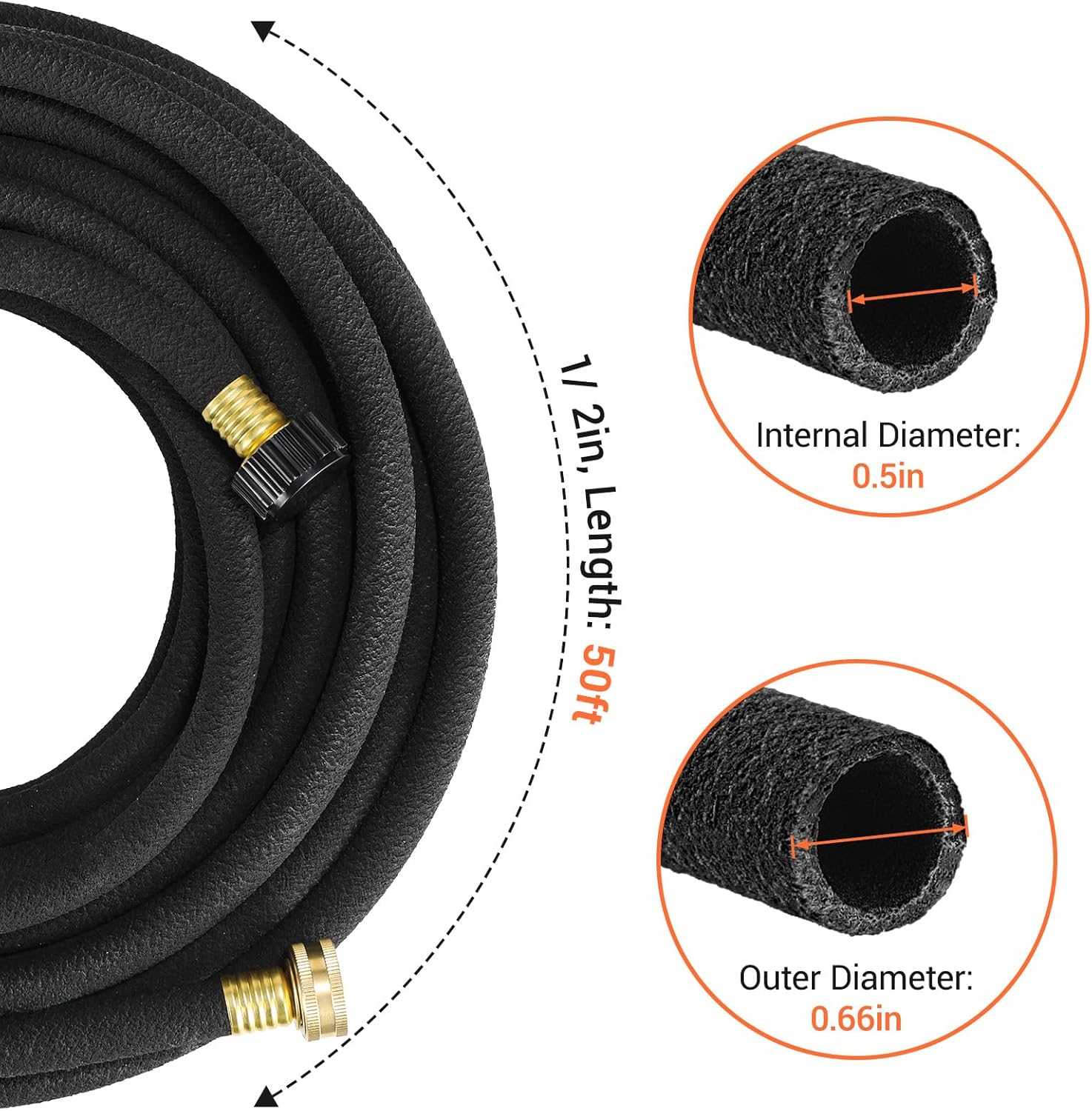 MAMIZO Soaker Hose 100 ft 1/2", Solid Brass Connectors,Heavy Duty Drip Hose to Save 70% Water, Rubber Longer Lasting, Soaker Hose for Garden, Lawn and Yard (1/2" 50ft×2)