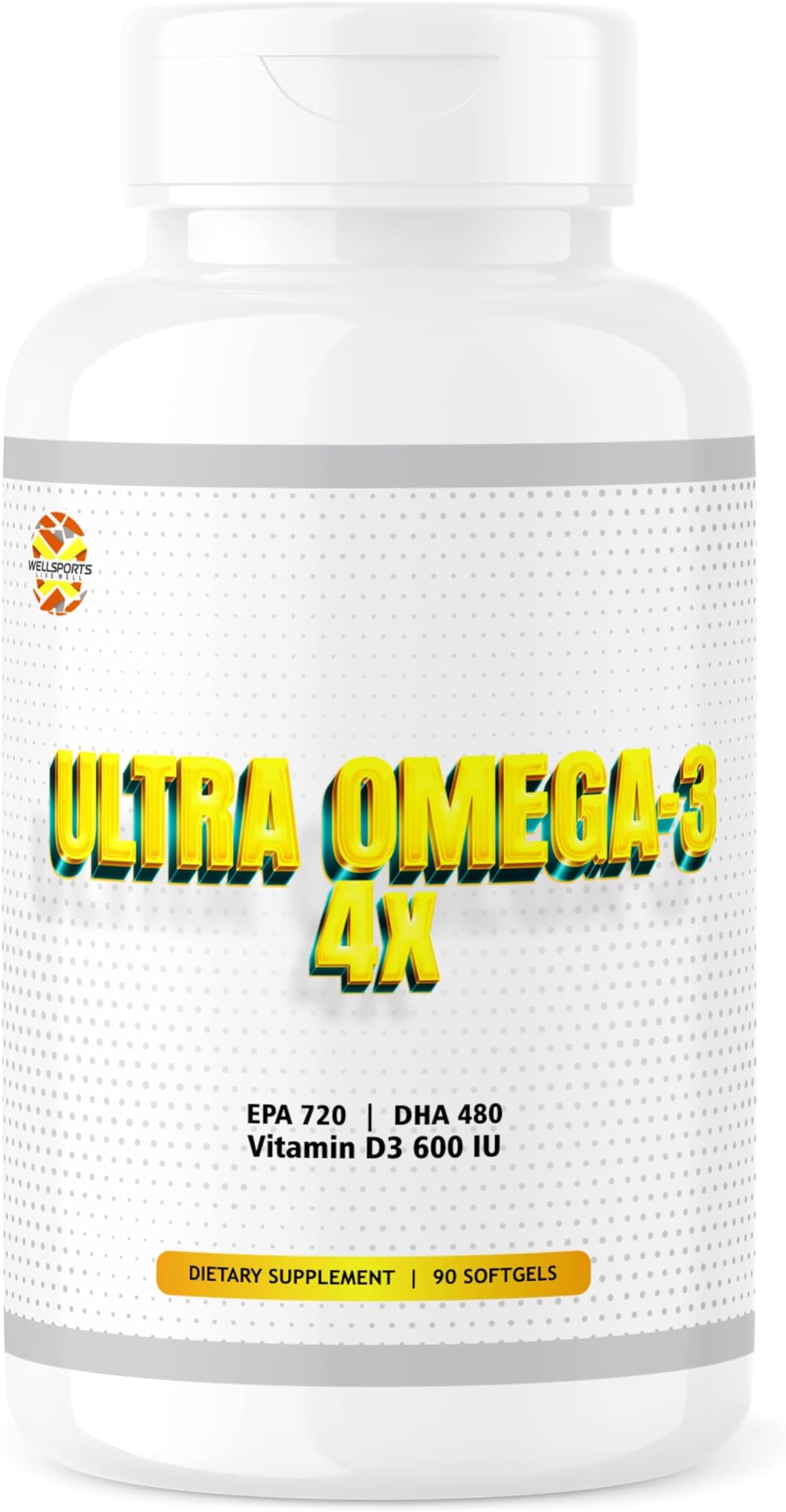 Wellsports | Ultra Omega 3 โ 4X | Fish Oil (EPA-720/DHA-480) With Vitamin D3 โ 90 Softgels (720mg)