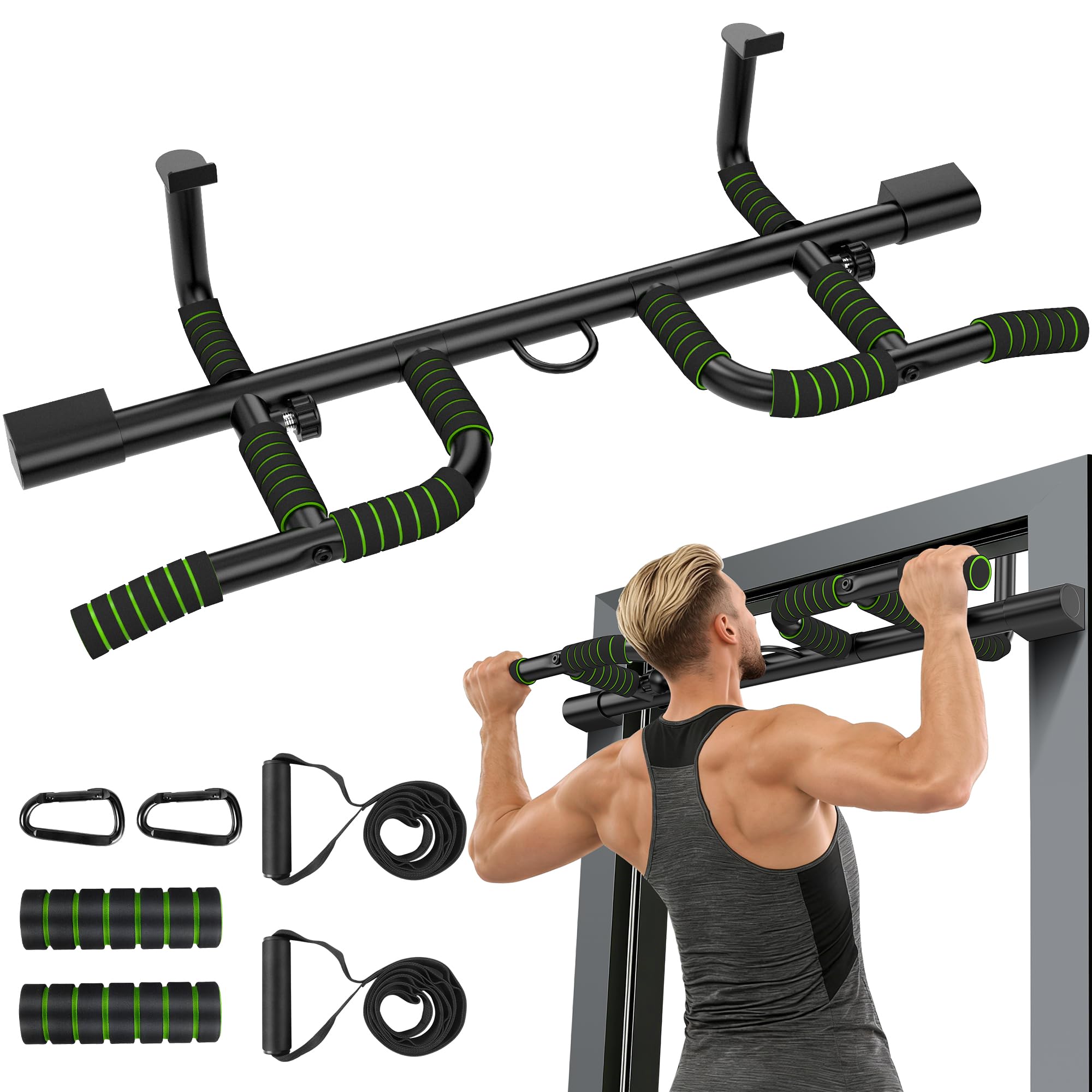 Pull Up Bar for Doorway Upgrade Multi-Grip Pullup Door Strength Training Pull-Up Bars Frame Chin Hanging Exercise Home Doorframe Dead Hang Without Screws Over the at Indoor No Way, Up To 440 Lbs