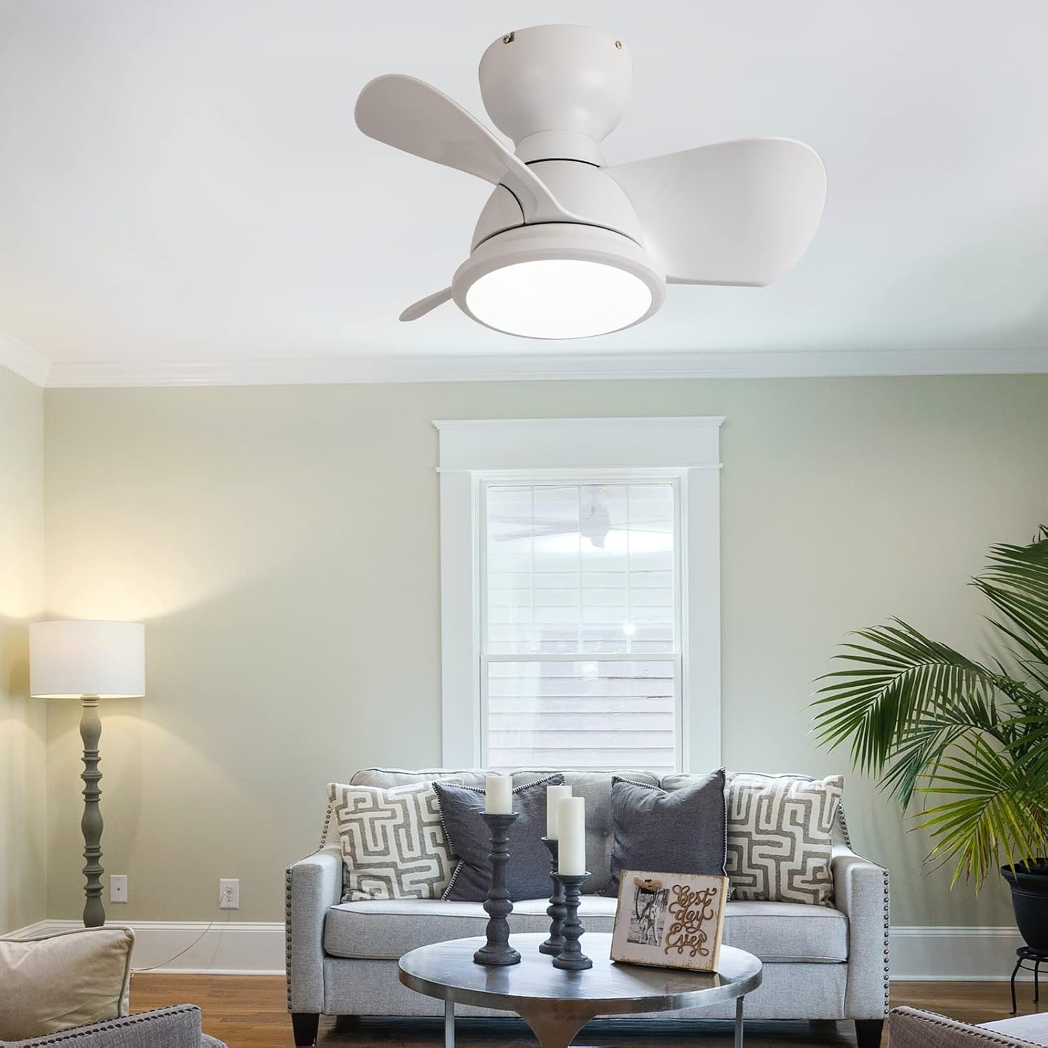 YUEGOO Ceiling Fans with Lamps,Ceiling Fan with Lighting and Remote Silent Light Modern 6 Wind Speeds Changeable 3 Color Temperature Dimmable Fan Light for Living Room, Bedroom/B