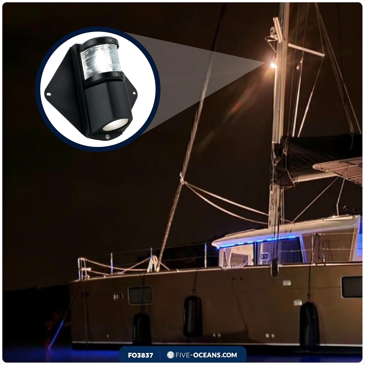 Five Oceans Combination Masthead and Deck Light, LED Masthead Deck Spreader Light, 12V, Vertical Mount for Sailboat - FO3837