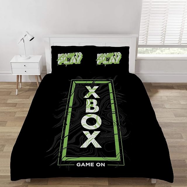 Dreamtex Xbox Game on Green and Black Double Duvet Cover Reversible Bedding Set, Polycotton