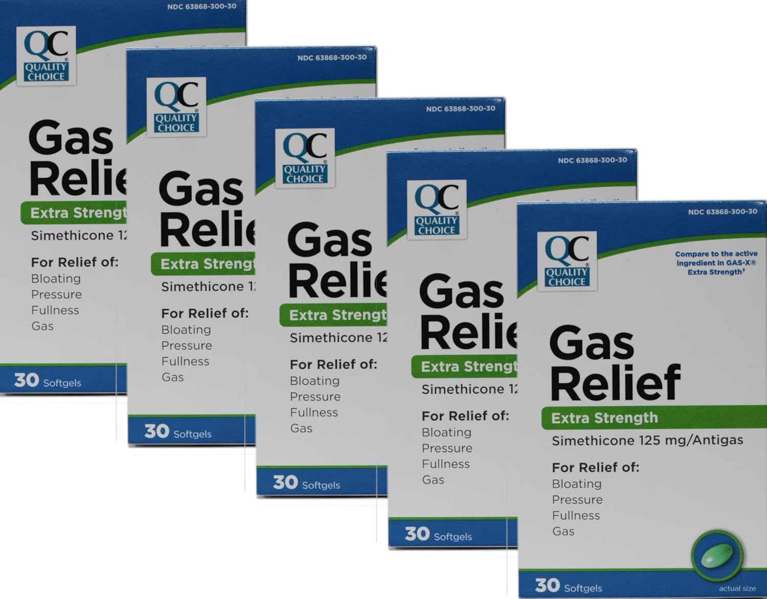 Qualidade Choice Alívio Gasoso Extra Forte Simeticona 125 mg 30 Cápsulas Gelatinosas (5 Pacotes)