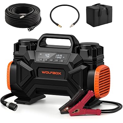 WOLFBOX HyperFlow60D 12V Portable Air Compressor, 60-Minute Runtime Offroad Air Compressor, 150 PSI Heavy Duty Tire Inflator with Auto Stop, Dual Cylinder Air Pump for Off-Road,4x4 Vehicle,Pickups,RVs