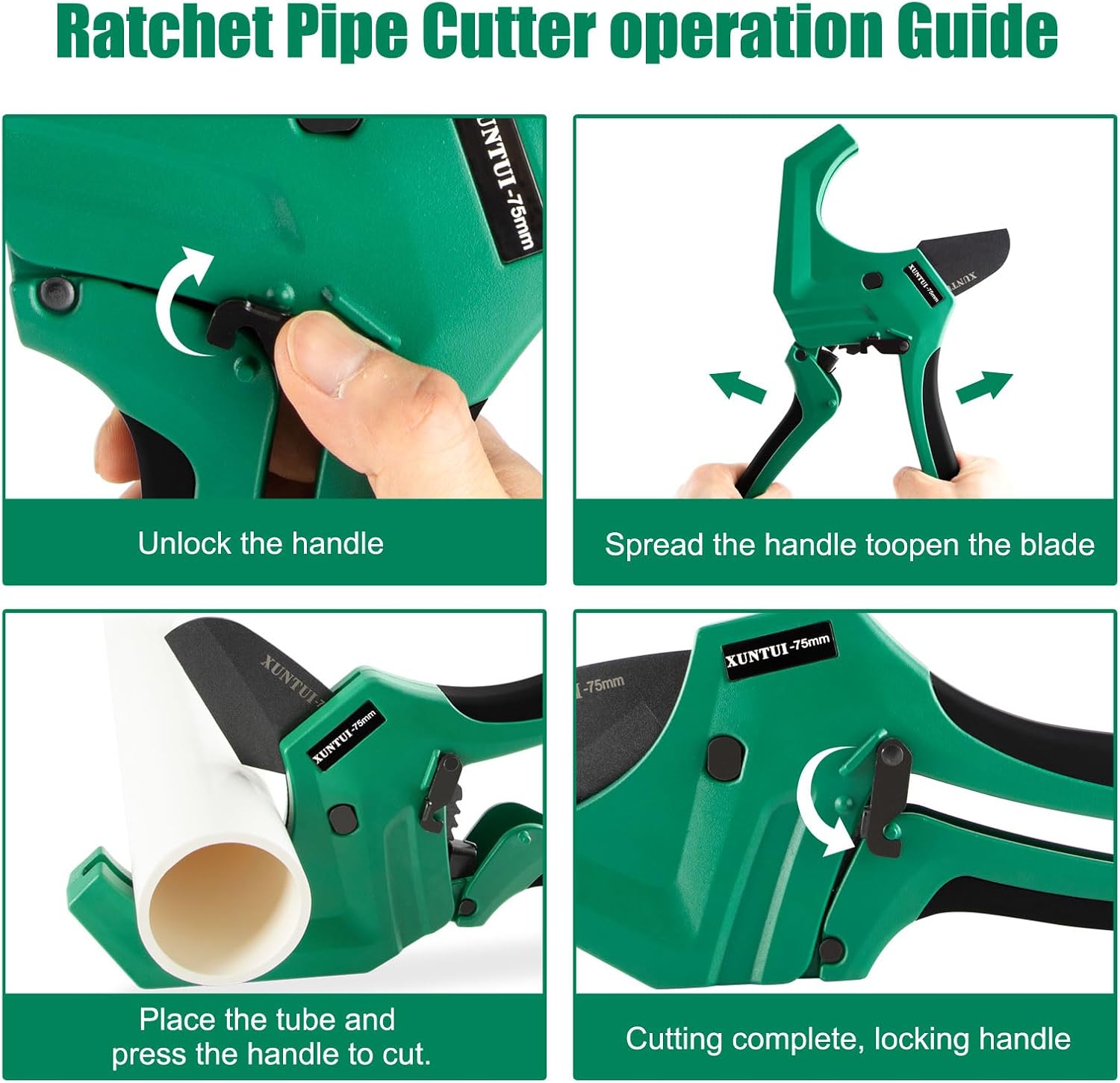 PVC Pipe Cutter 2.5 inch (75mm), Heavy Duty Dark Green Ratchet Tubing Cutter for 2-1/2" Schedule 40 PVC, PEX & ABS, Industrial Cutting Tool for Irrigation & Plumbing