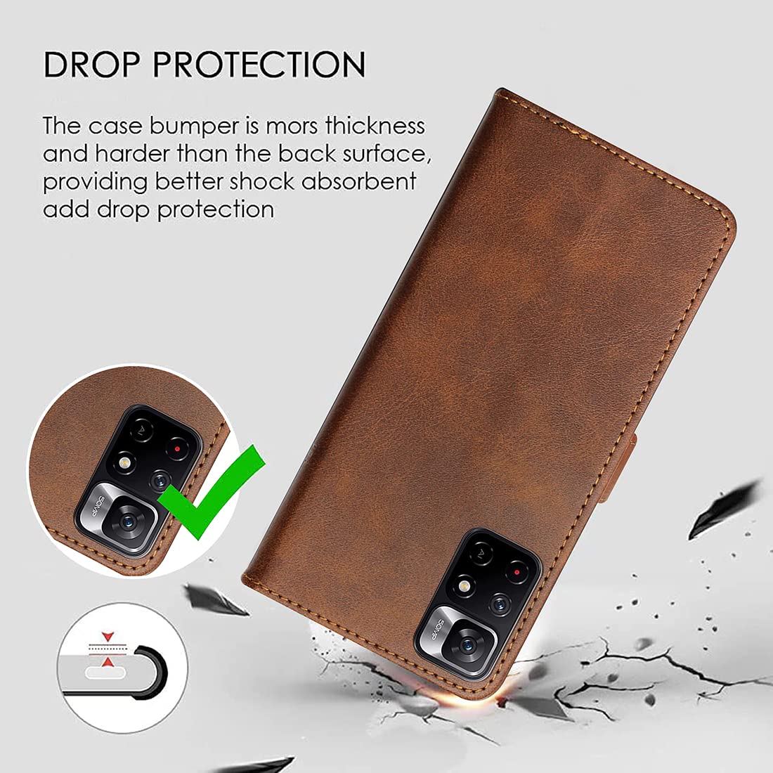 Leather Flip Cover for Redmi Note 11T 5G / Poco M4 Pro 5G - Brown -2 Leather Flip Cover for Redmi Note 11T 5G / Poco M4 Pro 5G - Brown -2
