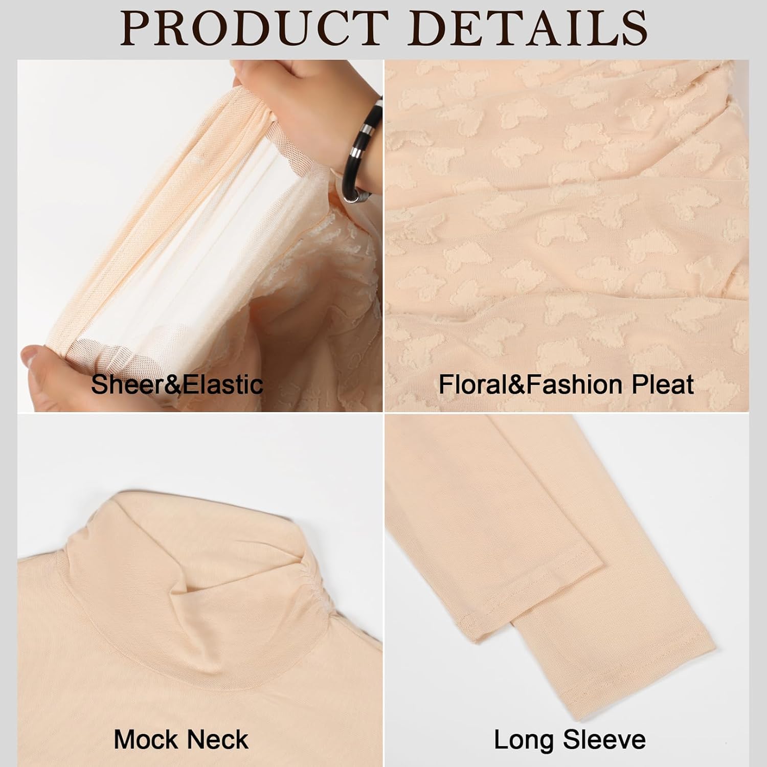 Women Sexy Mock Turtle Neck Long Sleeve Tops Lace Sheer See Through Shirt Mesh Ruched Going Out Blouse - Image 5