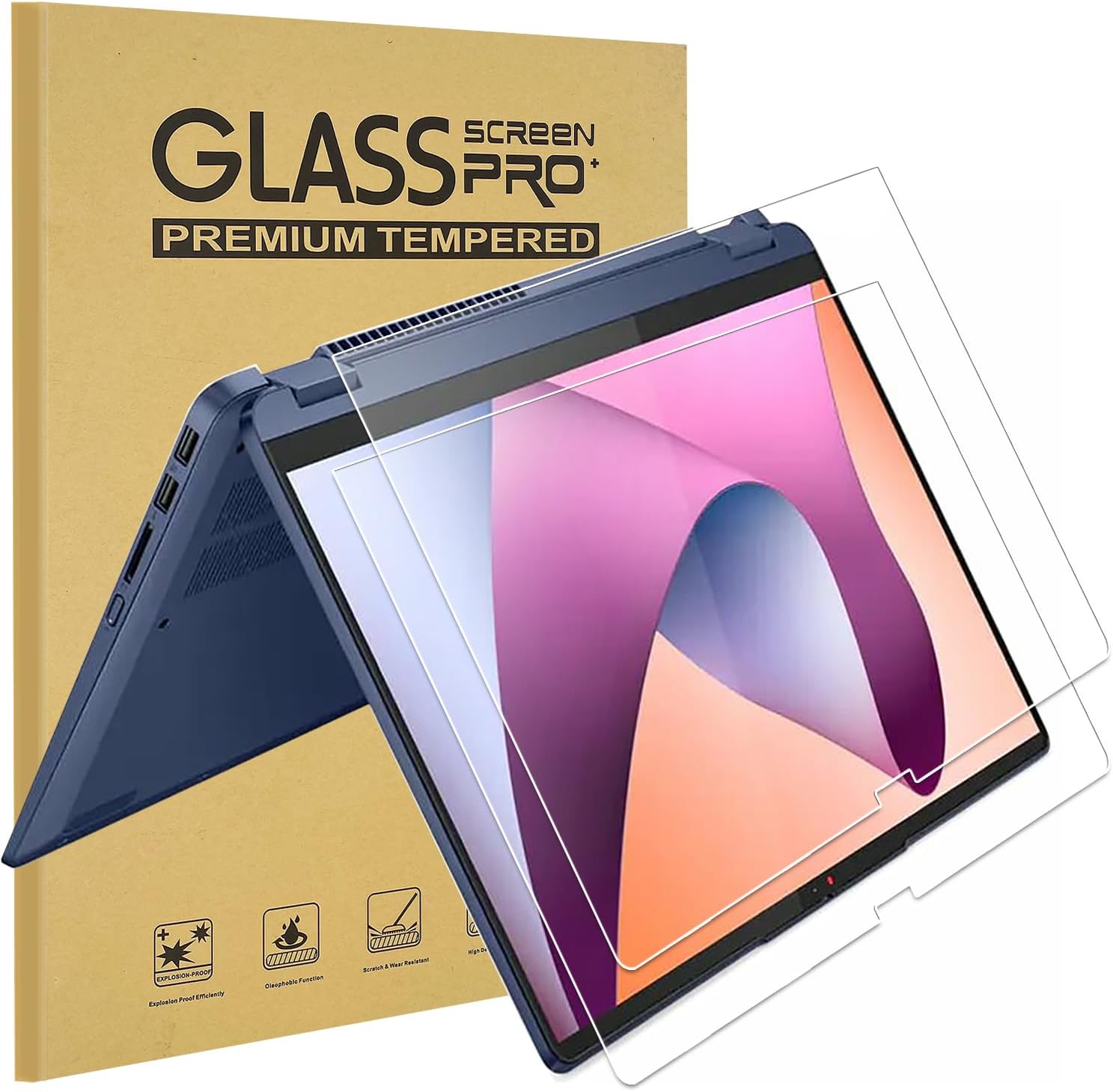 2 Pack Tempered Glass Screen Protector for Lenovo IdeaPad 5a / 5i / 5X / 5 14" 2-in-1丨Ideapad Flex 5/5i 14" 2-in-1丨Chromebook Plus 2-in-1 14" Touchscreen Laptop, 9H Anti-Scratch, Bubble Free
