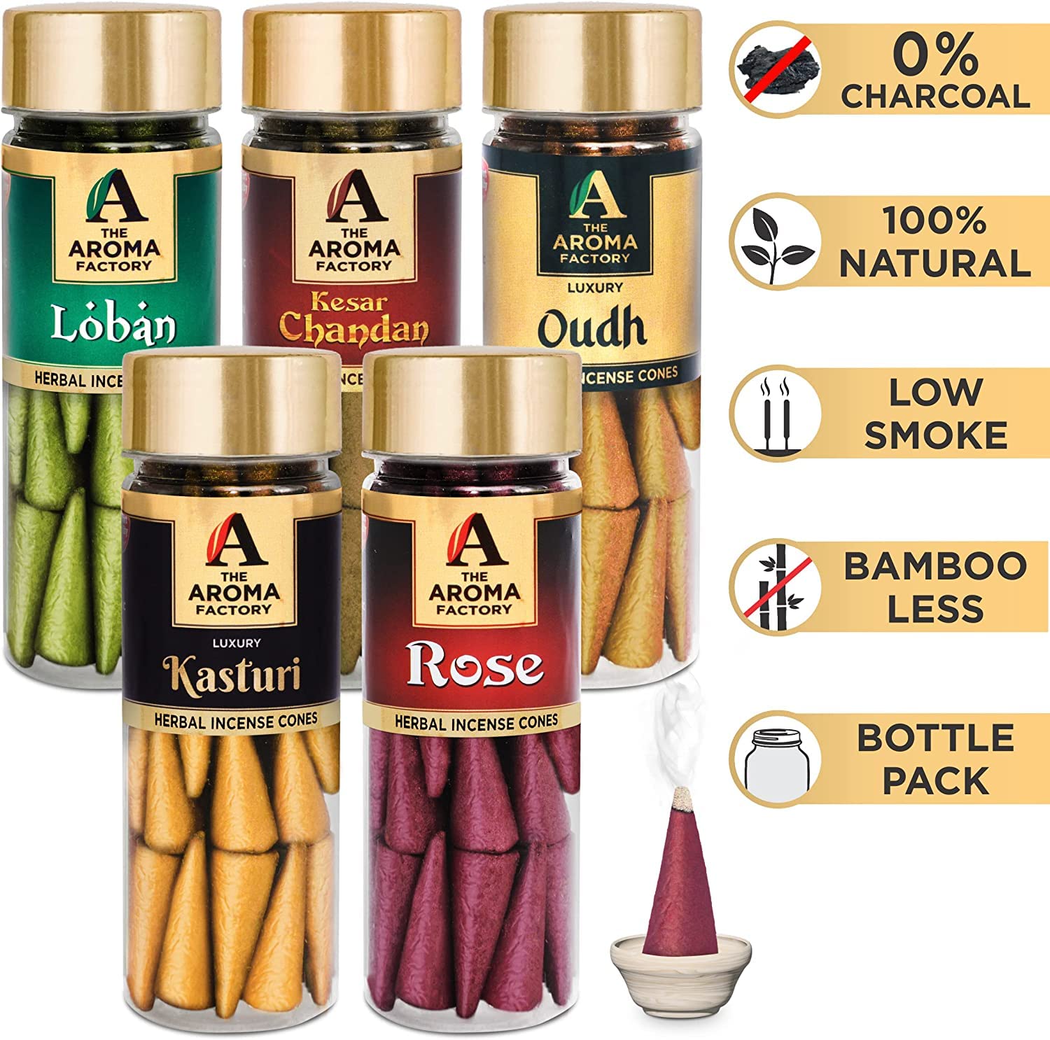 The Aroma Factory Organic Incense Cones No Charcoal, Multicolour, 500g - Image 2
