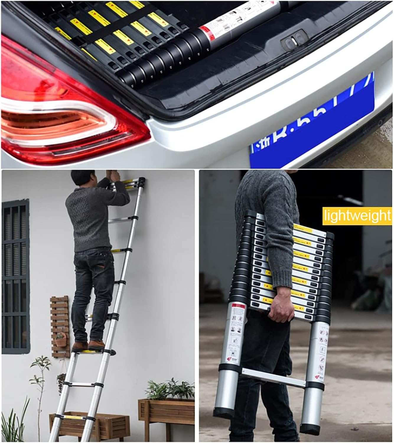 Telescopic Ladder Heavy Duty Aluminum Extension Telescoping Ladder with Handgrip, Adjustable Telescopic Ladder for Loft/Roof/Ceiling, Easy to Transport (Size : 2m/6.6ft)