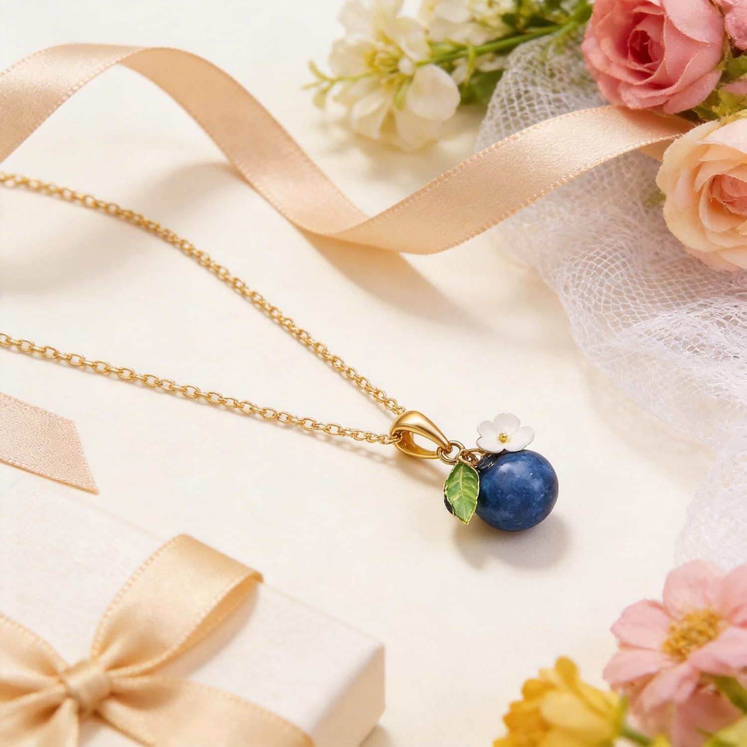 Roe Dolph Blueberry Necklace for Women Blue Statement Necklaces Fruit Necklace Blueberry Jewelry Accessories Fruit Jewelry Gifts