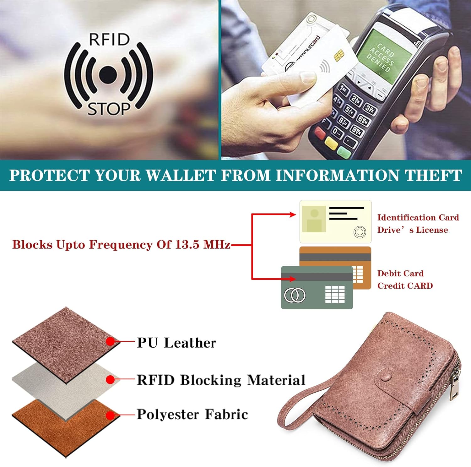 GAEKEAO Leather Credit Card Holder Wallet for Women RFID Blocking Large Capacity Bifold Zipper Card Case Organizer with Wristlet 32 Slots - Image 4