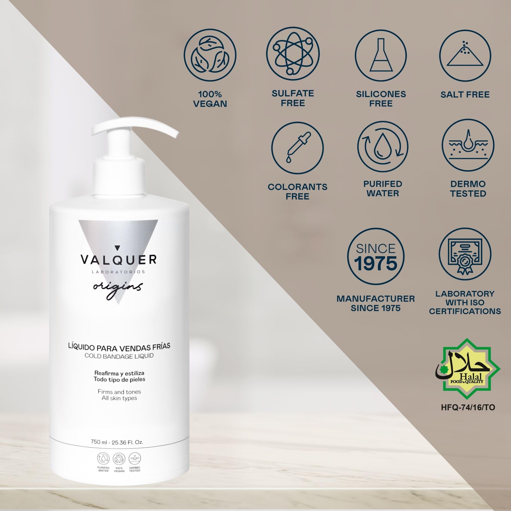 VALQUER ORIGINS Líquido de Vendas Frías para Alivio de Piernas Hinchadas o Cansadas | Piernas Ligeras | Mejora la Circulación Sanguínea con Extractos Naturales y Algas | 750 ml