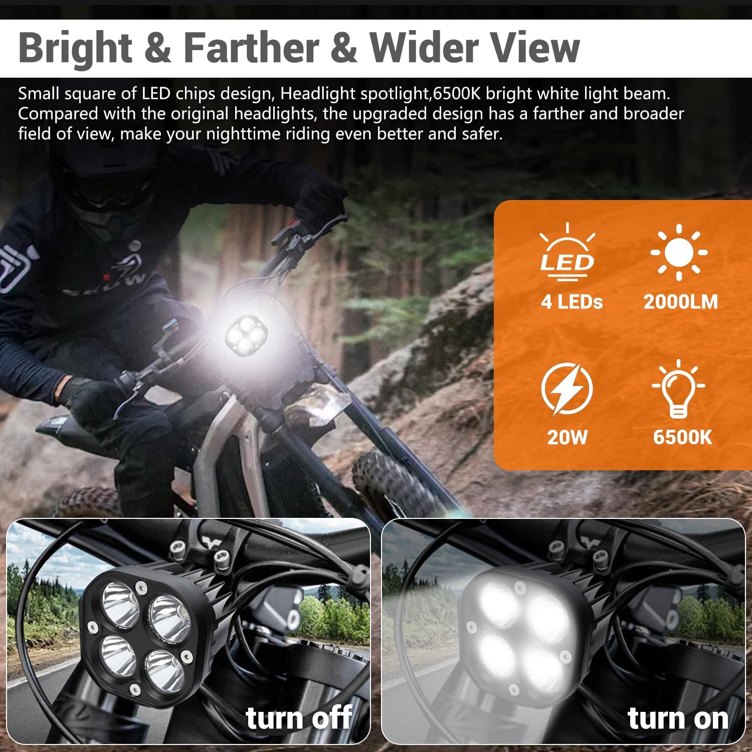Upgrade Headlight Kit,Plug N Play Oval Motorcycle Front Headlamp with Headlamp Mount Bracket & Switch,White 6000-6500K Headlight Bulbs & Assemblies for Sur ron LBX/S Segway X160/X260