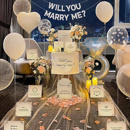 LUVHUNTER Romantic Proposal Decorations-Will You Marry Me garland,Balloons,Rose Petals- Anniversary,Wedding,Hotel