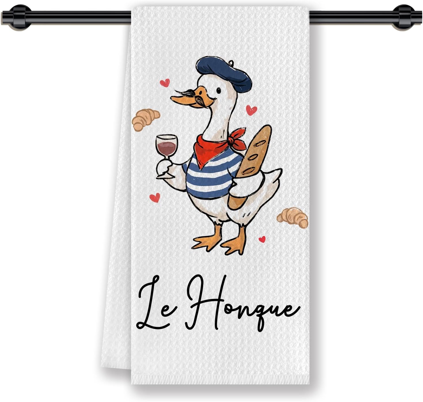 Funny French Goose Kitchen Dish Towels,Goose Lover Gifts for Women,French Croissant Geese Hand Tea Towels for Bathroom Kitchen Decor,16x24 Inches