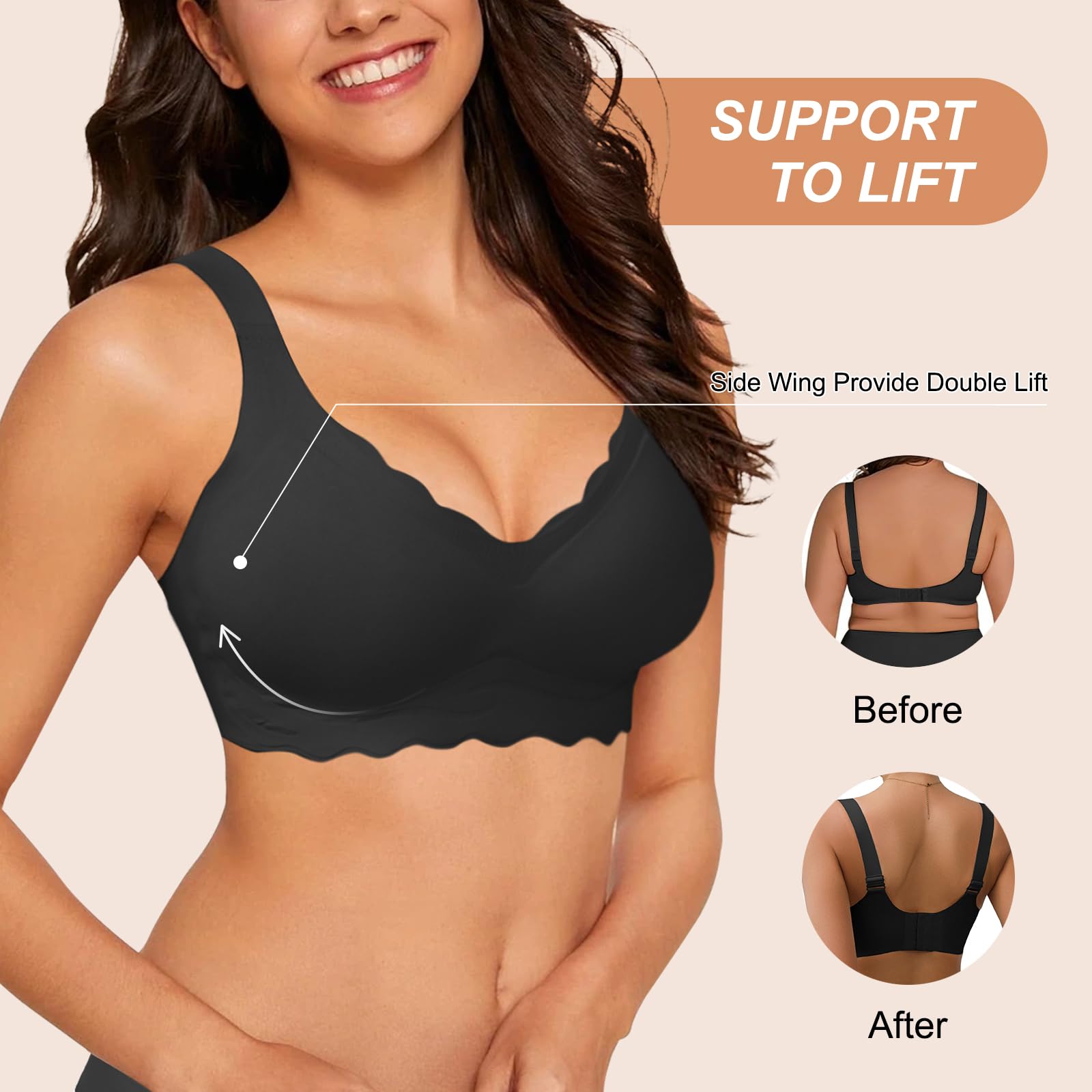 BEINF Reggiseni da Donna Senza Ferretto Supporto Morbido Scollo a V Push Up Reggiseno da Tutti i Giorni Copertura Completa Stampa Floreale Bralette Regolabile