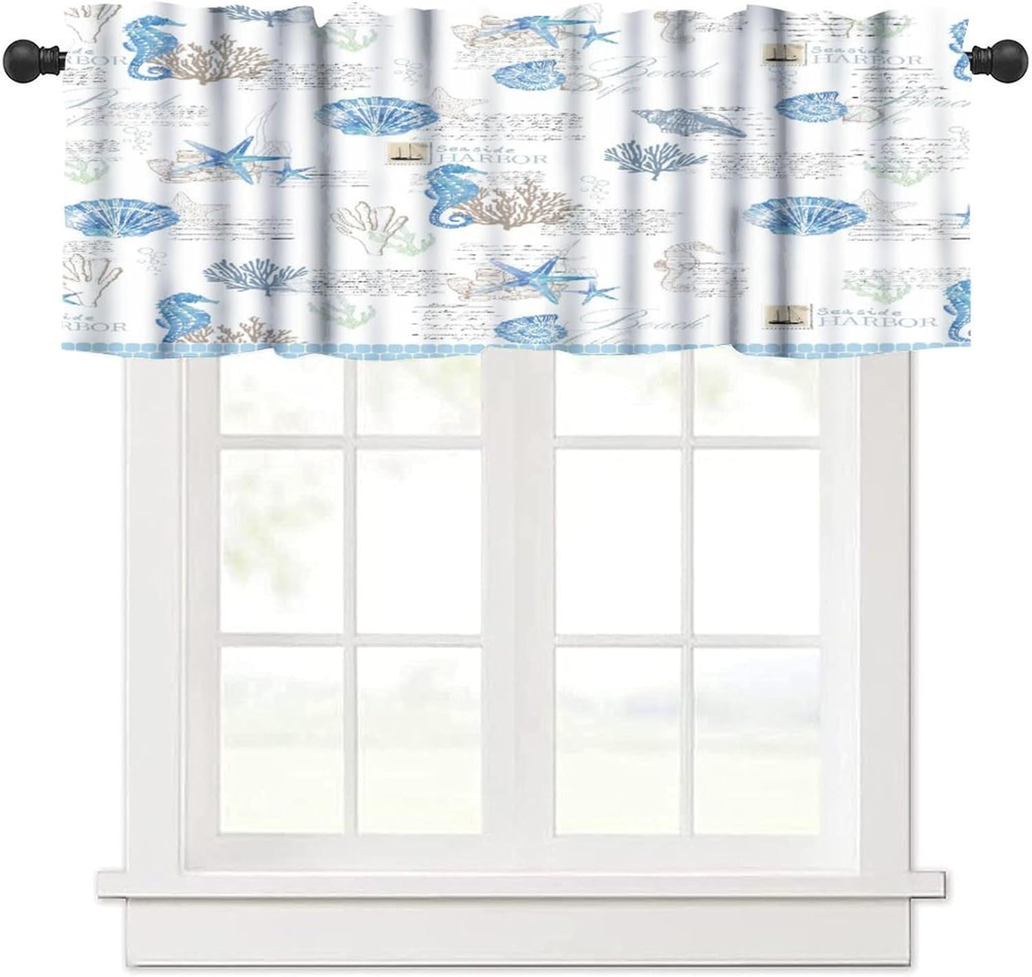 Seashell Wood Plank Kitchen Curtains Starfish Valances Set Tier Curtains,Rod Pocket for Dining Room Office Cafe Living Room Bedroom 54 x 18 inches + 27 x 24 inches *2