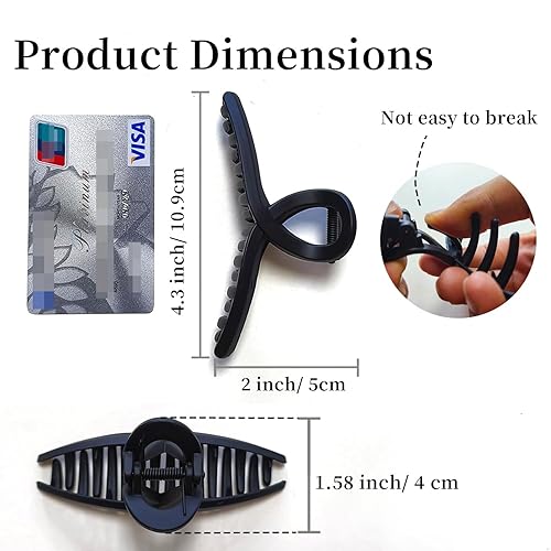 Miniatura 2 de Pinzas para el cabello grandes de 4.3 pulgadas, antideslizantes, grandes mate, pinza de mariposa de 4 colores para cabello fino y grueso, paquete de