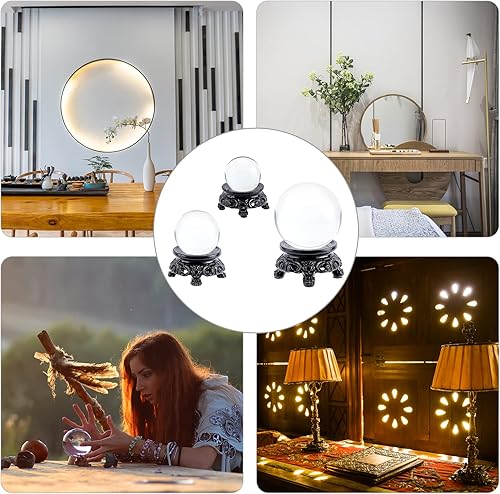 Miniatura 6 de AHANDMAKER 3 pedestales de exhibición de bolas de cristal negro, 3 tamaños, soporte de esfera de resina pequeña, soporte de bola de péndulo, soporte