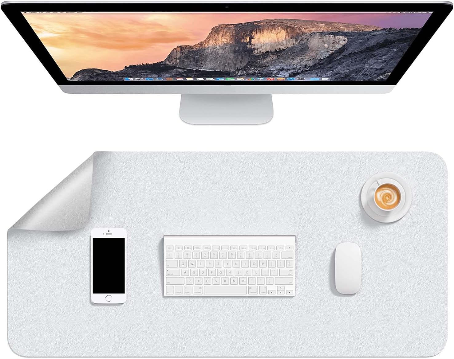 Hsurbtra White&Sliver Desk Pad 31.5" x 15.7" Dual Side PU Leather Large Desk Pad
