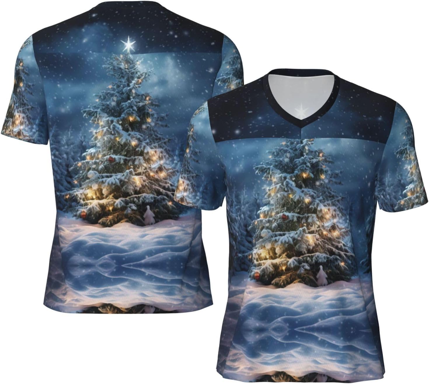 Christmas Tree Snow Rugby Football Jersey for Men, Comfortable V-Neck Loose Fit Top for Team Sports Athletics