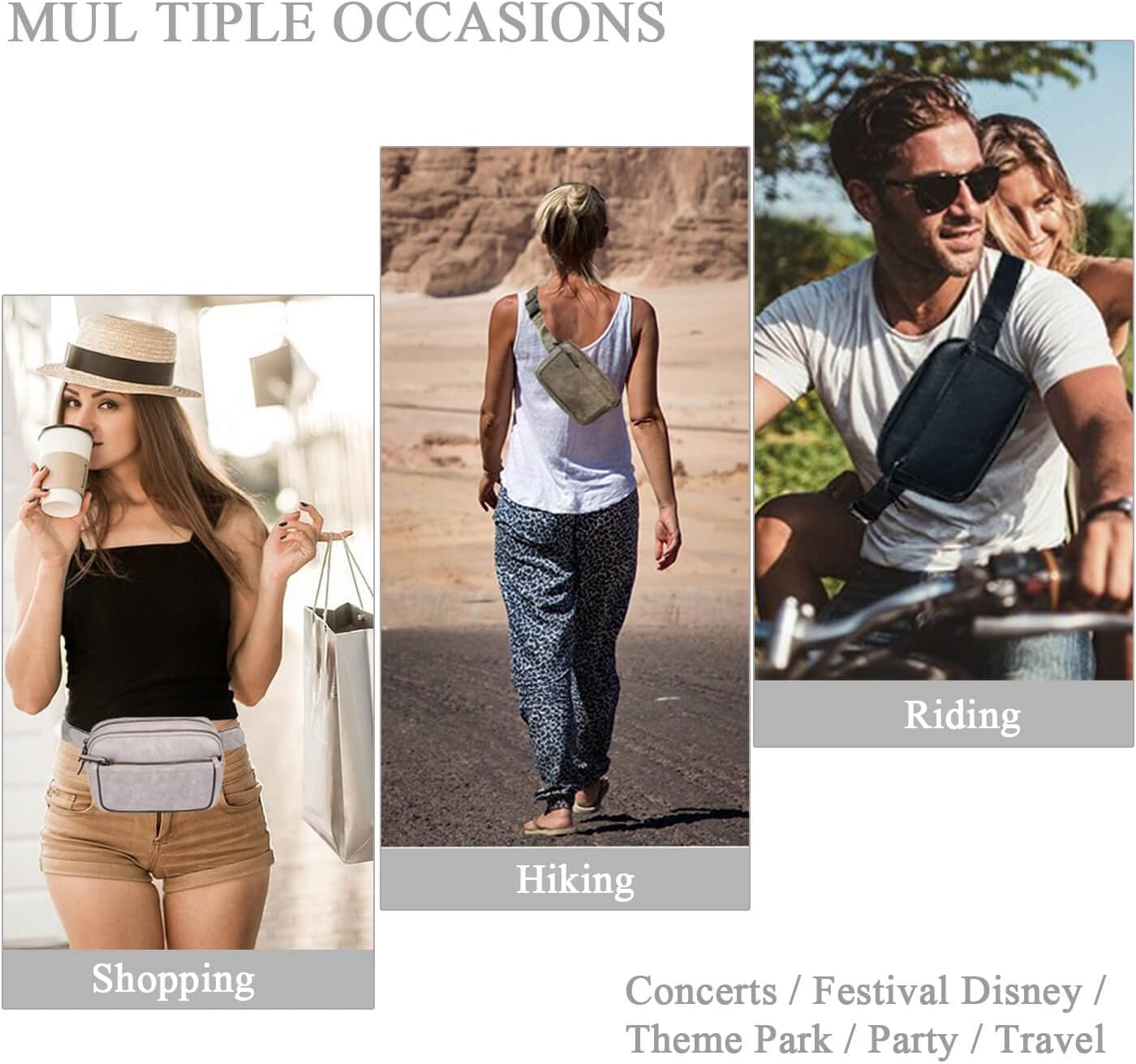 Fanny Packs for Women, Leather Vegan Belt Bag Crossbody Waist Bag Adjustable Strap, Large Fashion Everywhere Belt Bag, Black - Image 6