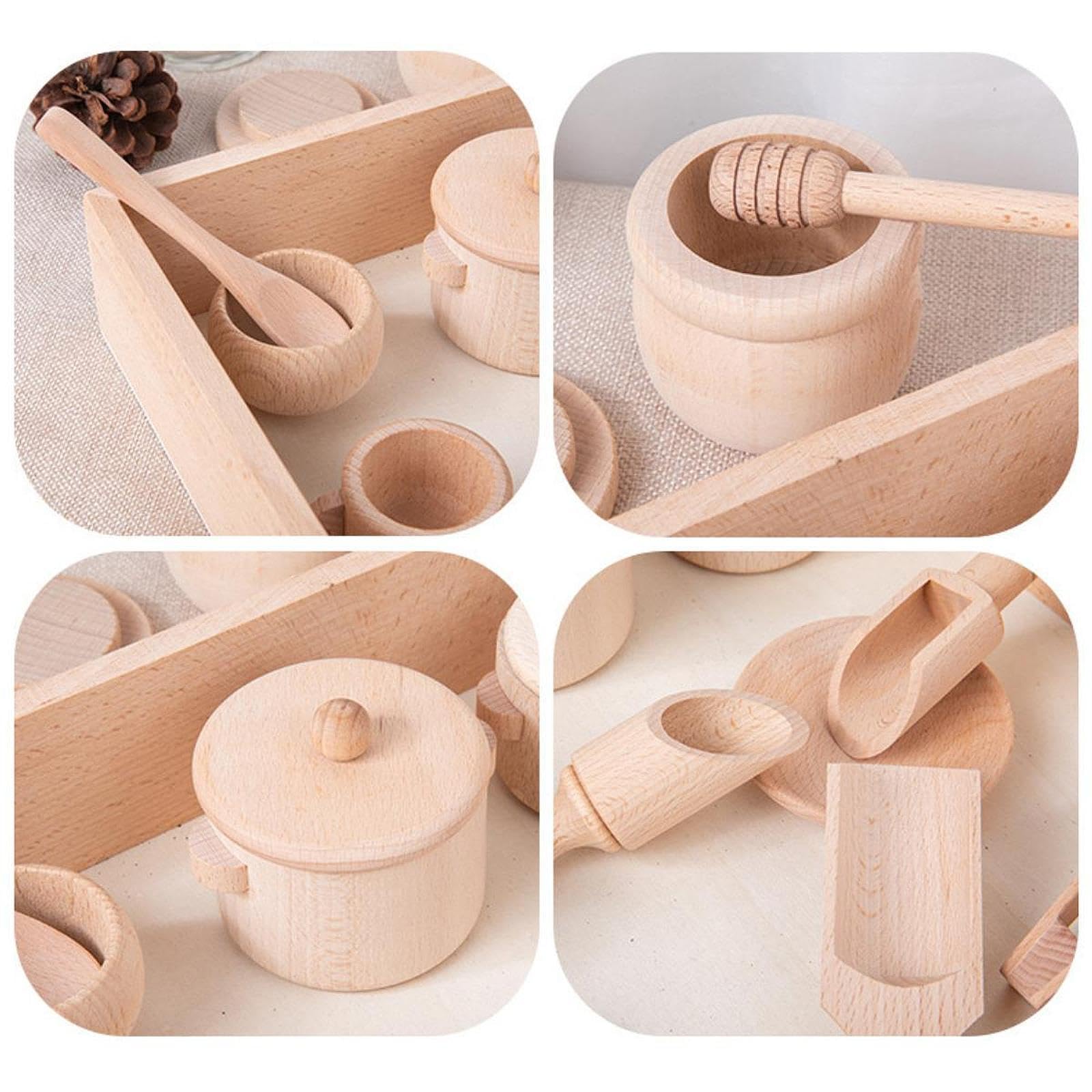 14 Teiliges Sensorisches Spielzeugset Aus Holz, für Kleinkinder | Holzschaufeln Und Zangen, Feinmotorikförderung mit Holzbox