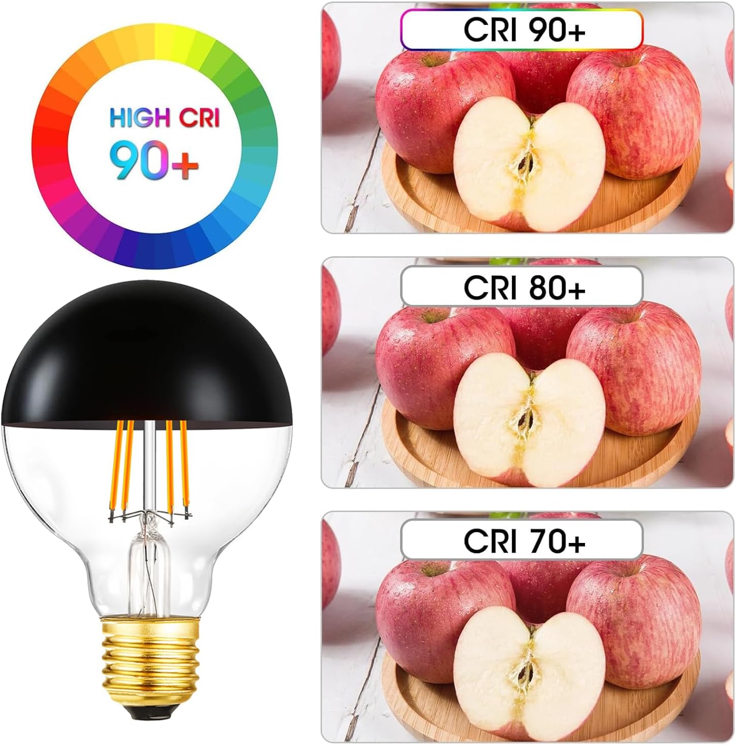 Half Chrome Light Bulb,6W (60W Equivalent) Dimmable LED Edison Bulbs,G80/G25 Globe Shape Decorative,Half Black Reflected Light,3000K Soft White CRI 90+ E26 Base Pack of 4