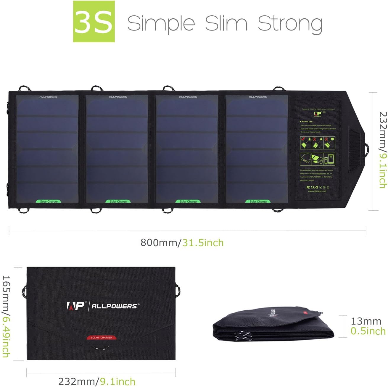 ALLPOWERS 16W Solar Panel Charger with iSolar Technology for Cell Phone, iphone, ipad, Samsung and Other Smartphones and Tablets