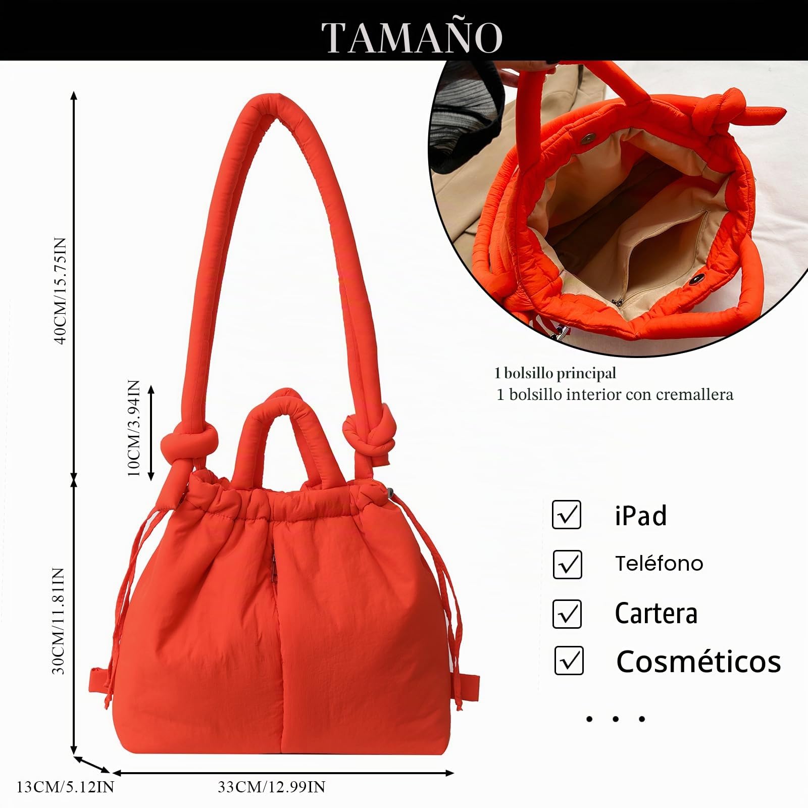 Mochila acolchada para mujer, bolsa de mano acolchada de moda, mochila ligera y hinchada