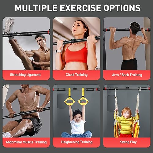 Miniatura 8 de GALPADA Barra de dominadas telescópica para puerta, ajustable, sin taladro, accesorios de gimnasio en casa, equipo de fitness resistente para