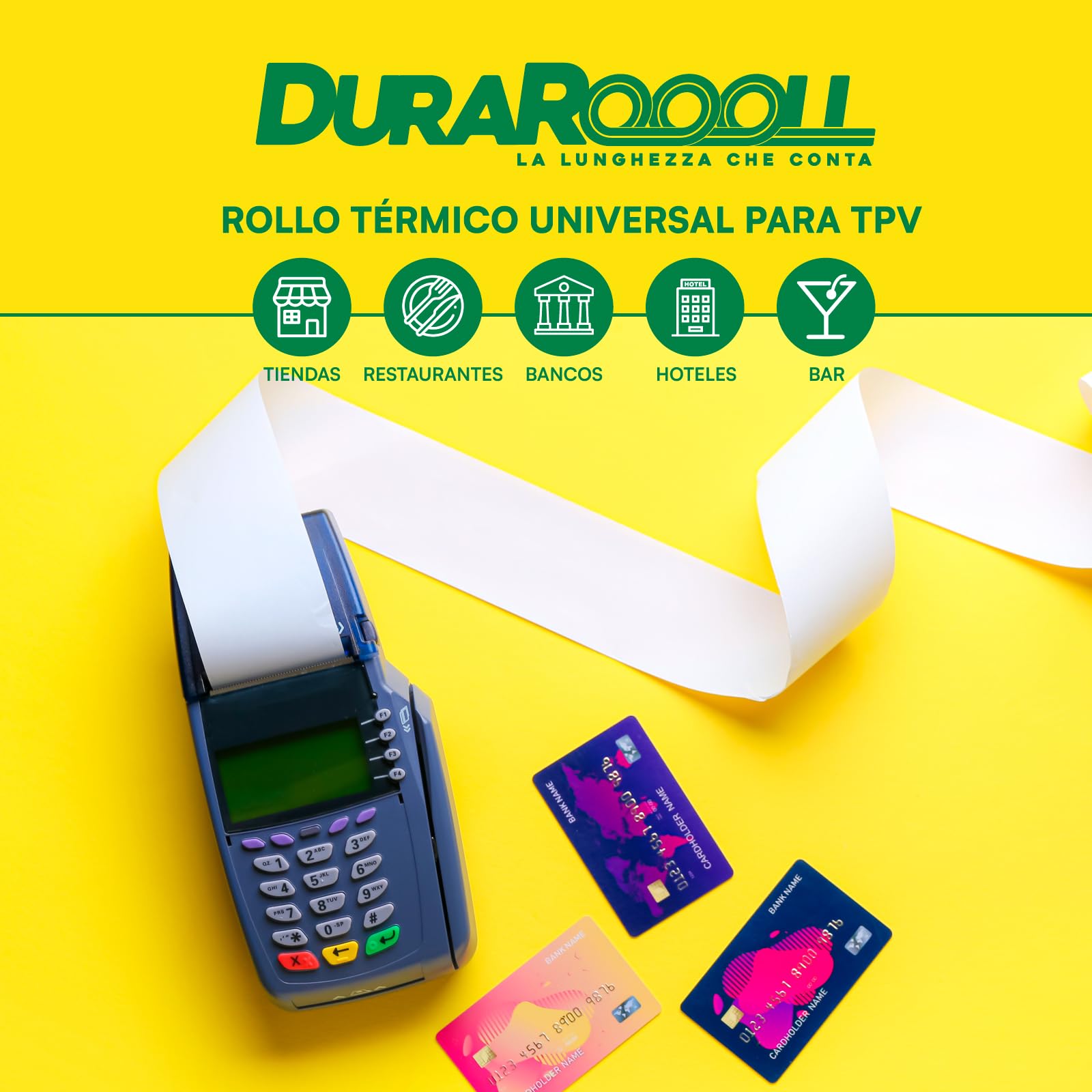 20 Rollos Papel Termico TPV Datafono DuraRoooll - Rollos Térmicos POS 57mmx36mmx16m Compatibles con Nexi SumUp Pax Axerve Ingenico para Tiques Recibos Tarjetas de Débito y Crédito