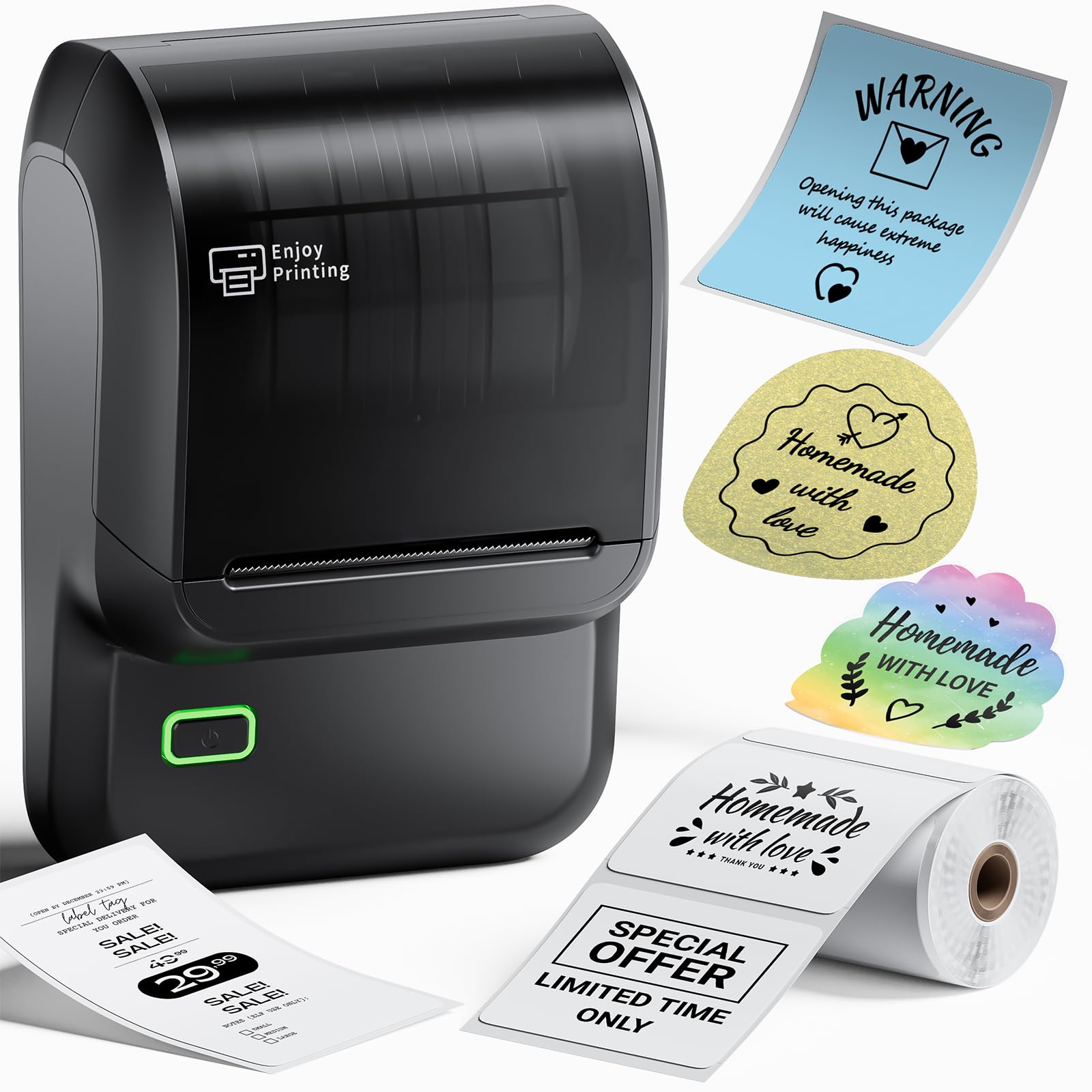 Omezizy M100 Label Maker Machine, 2-inch Bluetooth Thermal Label Maker, Portable Label Sticker Printer Machine with Waterproof Labels for Small Business, Retail, Home, Office, School, Black