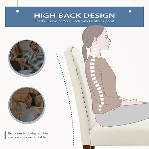Miniatura 4 de edx Juego de 4 sillas de comedor, modernas de mediados de siglo, color blanco, sillas de cocina con cojín de piel sintética y patas de madera para