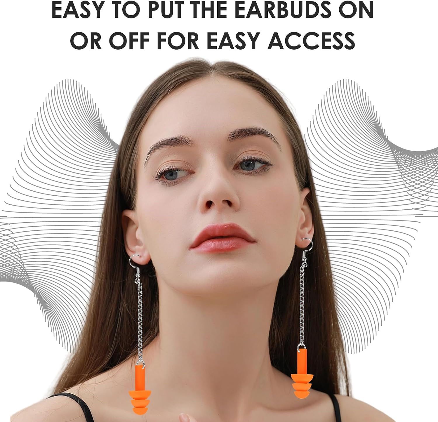 Adorila 2 Pairs Earplug Earrings, Silicone Earring Holder for Women, Reusable Ear Plugs Earrings Holder for Concert Noise Cancelling Earplugs (Orange, Pink) image 3