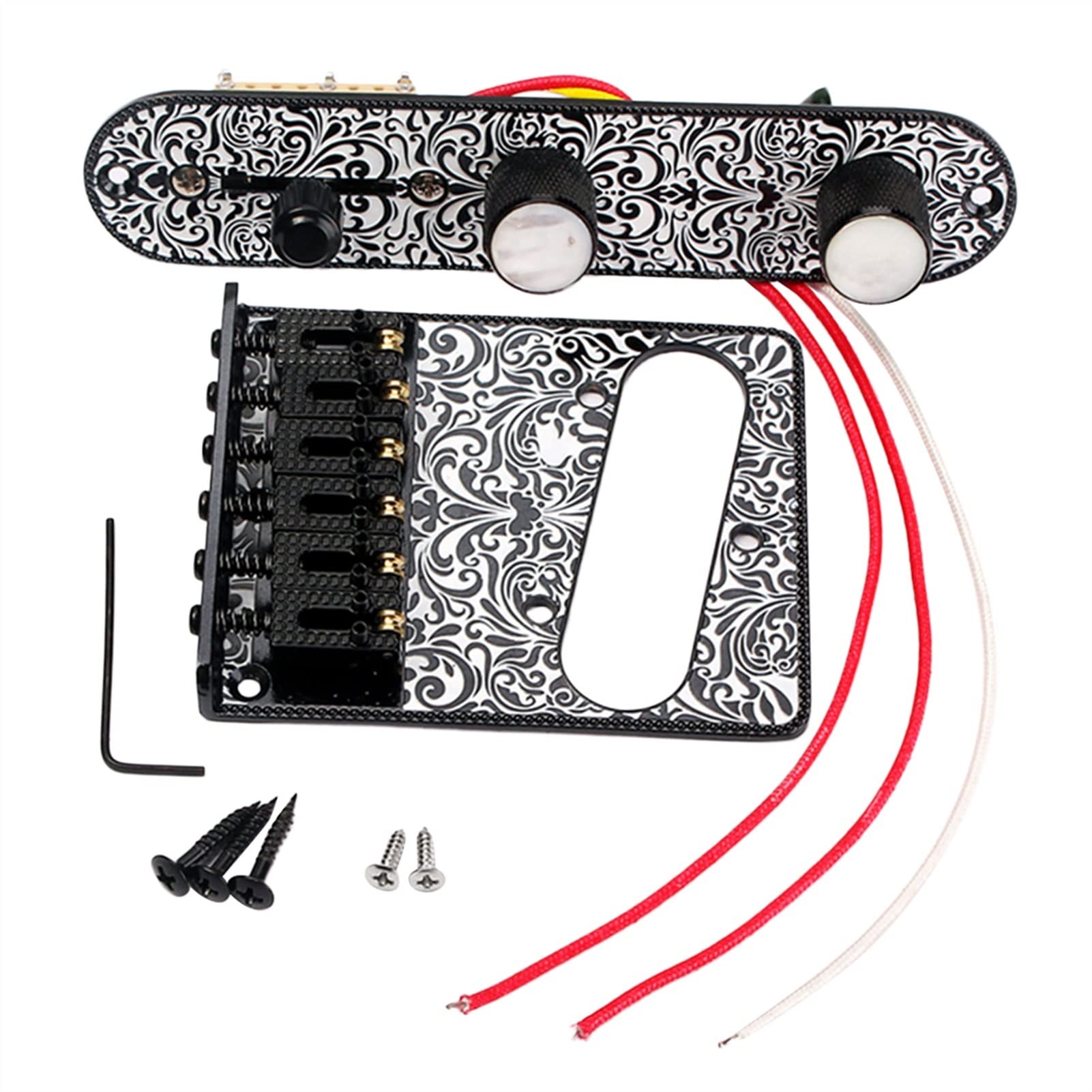 Parti di ricambio chitarra Bridge Sella Per Chitarra In Metallo Squisito Nero Con Kit Di Cablaggio A Piastra Di Controllo