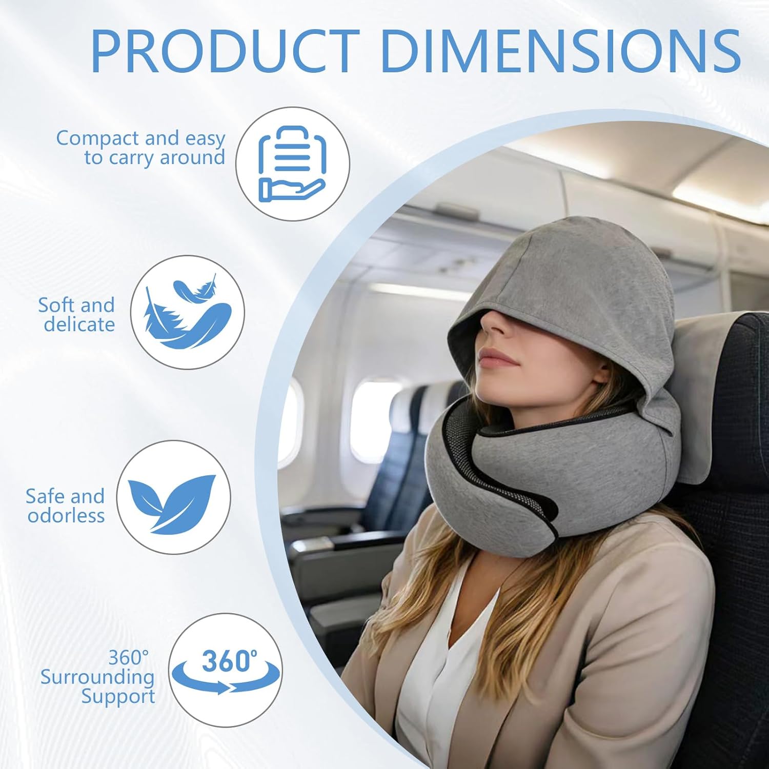 Memory Foam Travel Neck Pillow for Airplane – New Ergonomic Wrap-Around Design，Washable Cover, Carry Bag & Sleep Mask – for Sleeping Plane Train Travel Essentials (Dark Gray)