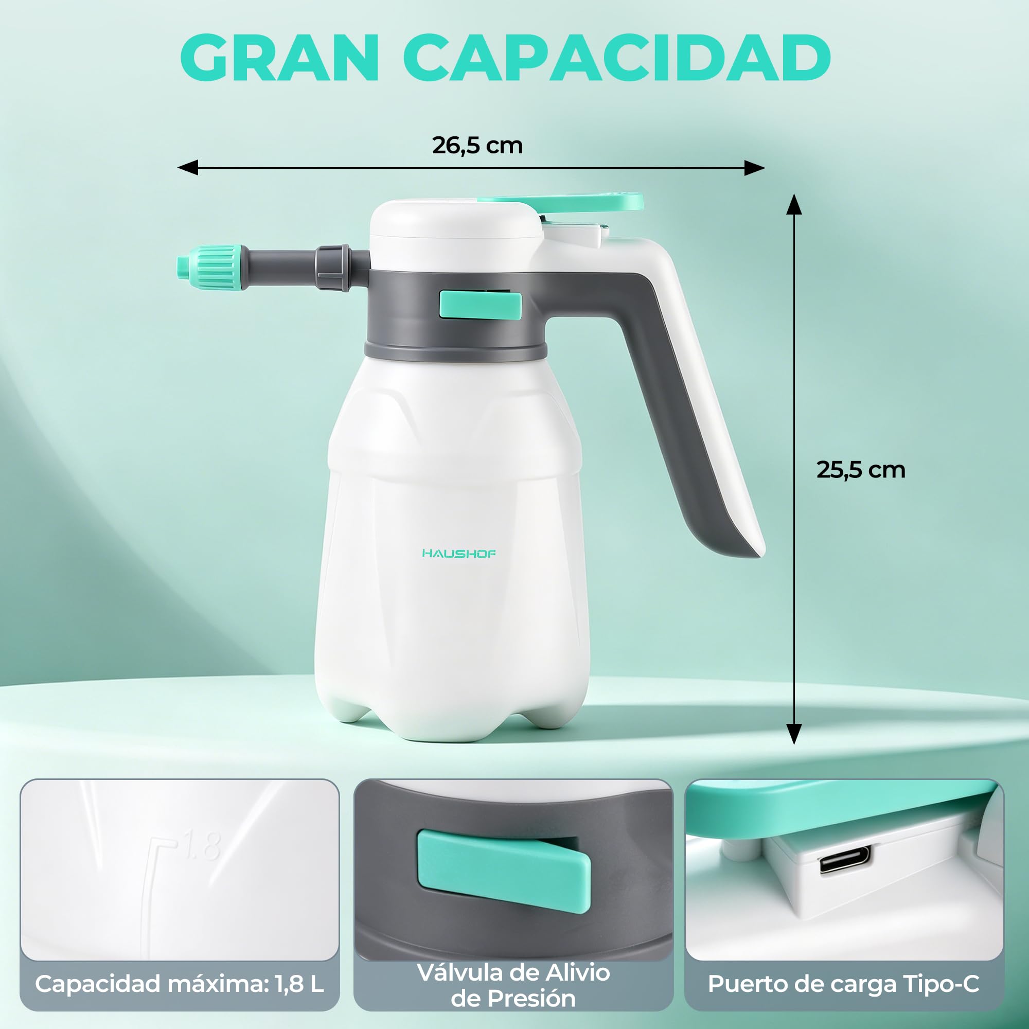 HAUSHOF Espumador Eléctrico para Coche 1,8L, Pulverizador de Espuma 2 en 1