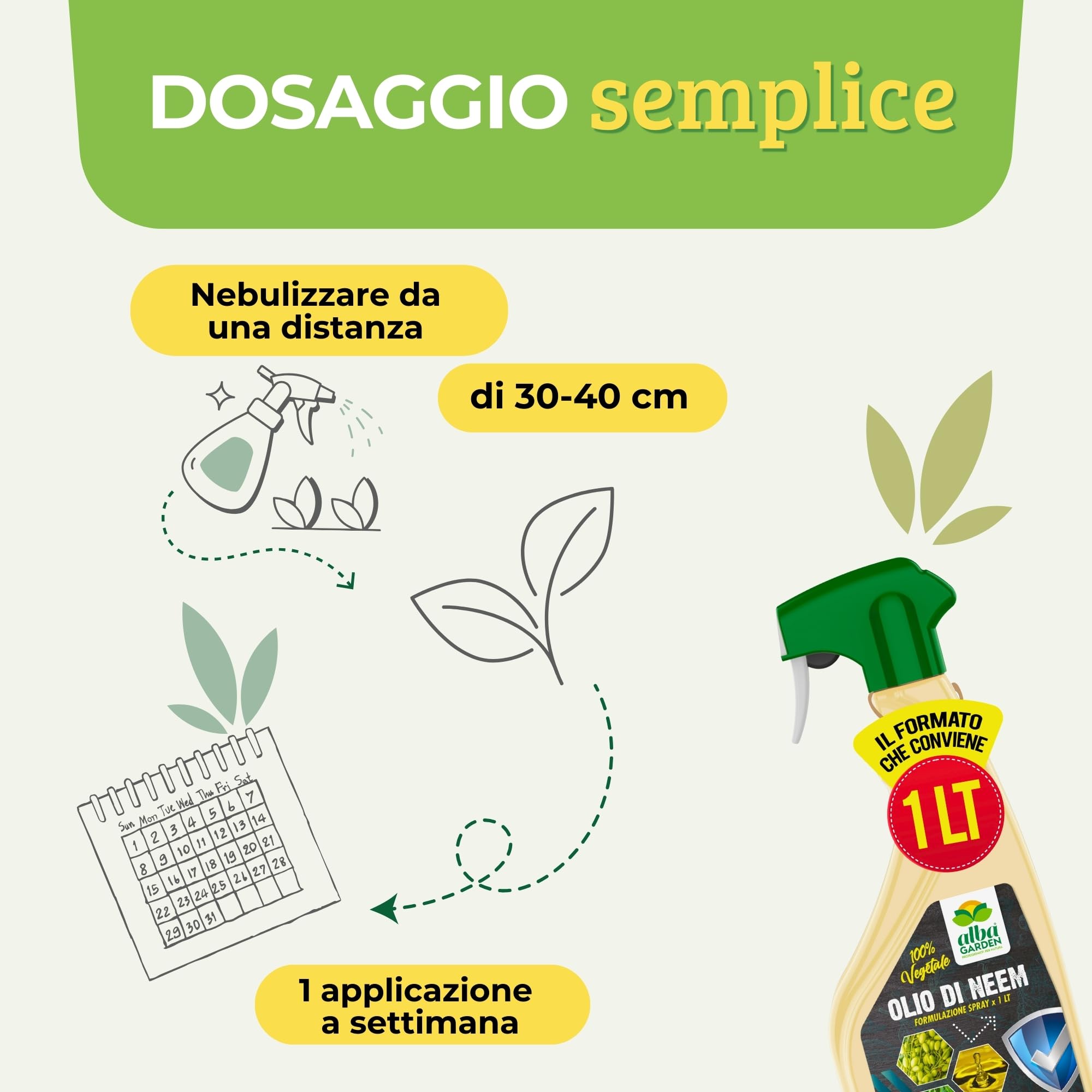 Albagarden - Olio Di Neem Per Piante - MAXI x 1 Litro - Naturale Concentrato, Contro Insetti Funghi Cocciniglia, Acari Afidi Pulci, Cimici, Pidocchi - Spray Pronto Uso - 4