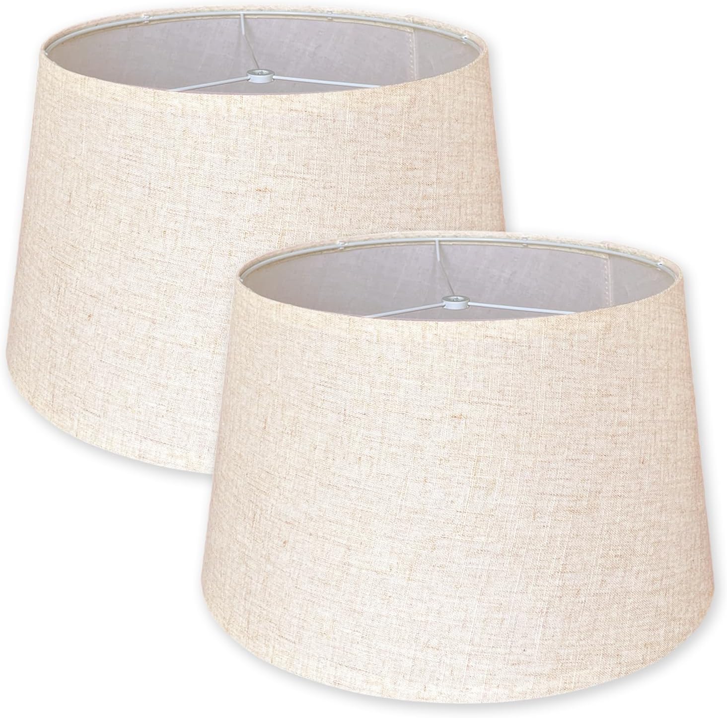 Large Drum Lamp Shades Set of 2, Natural Linen 13"Top x 16" Bottom x 11" Height Beige Replacement Lampshades, Easy Assembly Spider Fitter Lamp Shade for Table Lamps Floor Lamps
