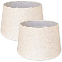 Large Drum Lamp Shades Set of 2, Natural Linen 13"Top x 16" Bottom x 11" Height Beige Replacement Lampshades, Easy Assembly Spider Fitter Lamp Shade for Table Lamps Floor Lamps