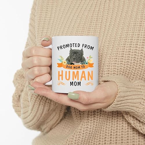 Miniatura 3 de Lovesout Promoted from Black Tuxedo American Bully Dog Mom to Human Mom Coffee Mug White Ceramic Cup 11oz