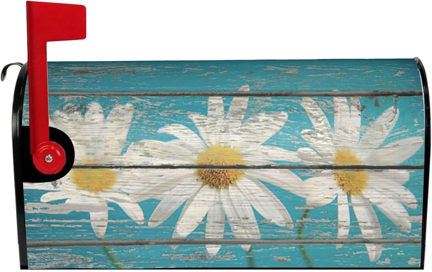 Sweetshow Rustic Spring Daisy Mailbox Covers Magnetic Standard Size 21x18 Inch Teal Old Wood Board Mailbox Decals Mailbox Wrap Post Letter Box Cover Mailbox Post Cover for Garden Yard Decor